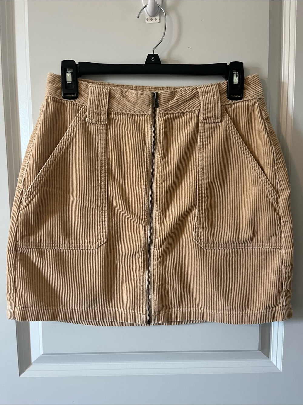 Hollister Beige Corduroy Front-Zip Mini Skirt